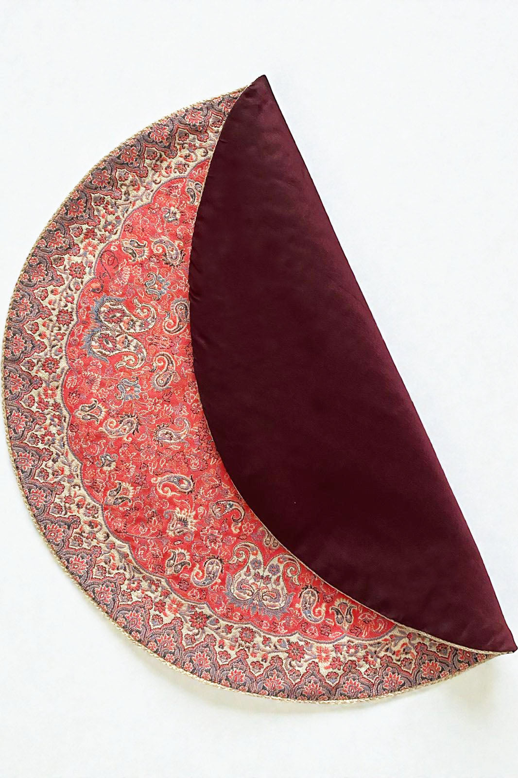 Runde Termeh-Tischdecke (48 cm) – Traditionelles persisches Design in Rot & Türkisblau | Seide & Baumwolle