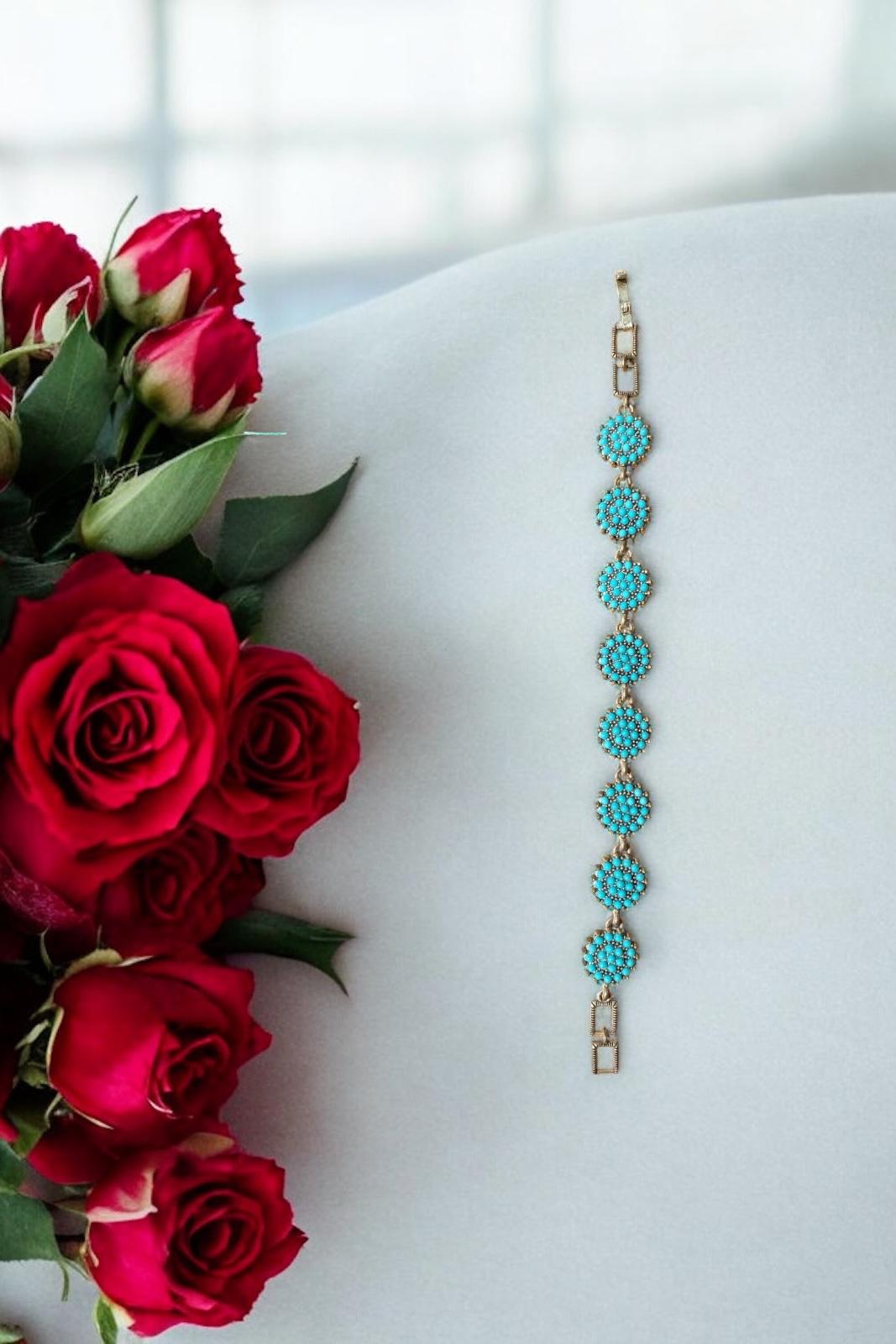 Orientalisches Armband mit Blütenstruktur | Türkis & Silber | Boho Schmuck für Damen