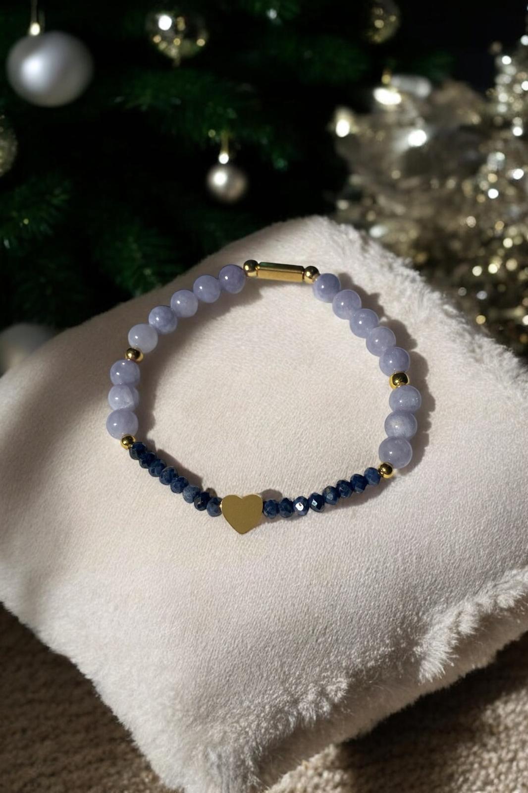 Blaues Naturstein-Armband mit Herz-Anhänger | Damen Schmuck aus Edelstahl