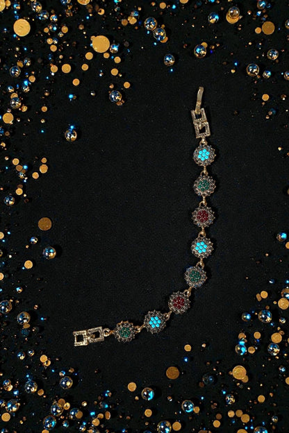 Boho Armband mit orientalischem Muster | Türkis Rot Grün | Goldfarbener Schmuck