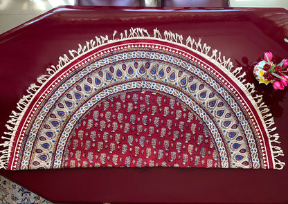 Termeh-Tischdecke (Durchmesser ca. 110 cm) – Ghalamkar Baumwolle | Boho Hausdekoration – Handbedruckt & Handgewebt – Runder Tropfenzauber