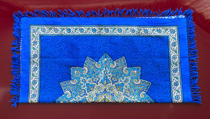 Termeh-Tischdecke (80 x 80 cm) – Ghalamkar Baumwolle | Orient-Dekoration – Handbedruckt & Handgewebt – Königsblauer Stern