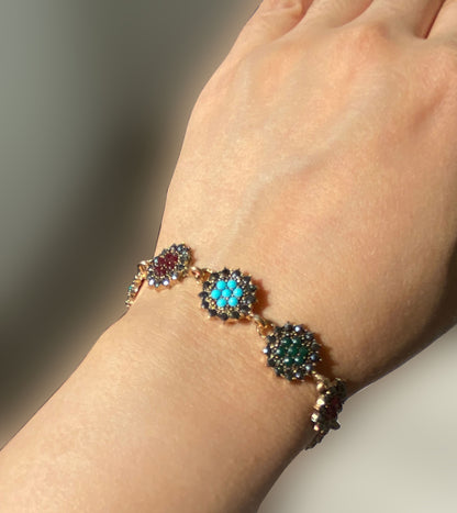 Boho Armband mit orientalischem Muster | Türkis Rot Grün | Goldfarbener Schmuck