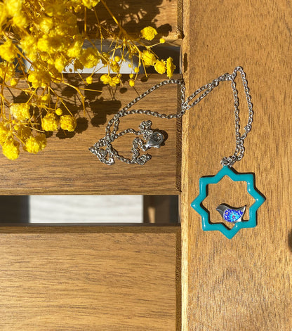 Kette mit Stern-Anhänger und Vogelmotiv – Türkis & Blau | Orientalisches Design mit Edelstahlkette