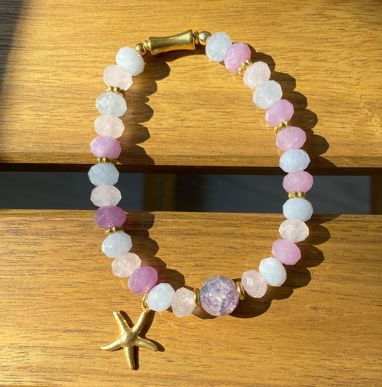 Lila Naturstein-Armband mit Seestern-Anhänger | Sommer Boho Schmuck Damen