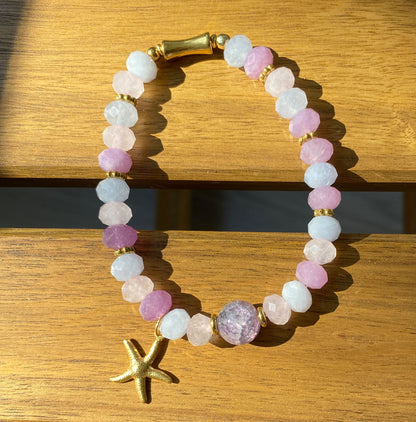 Lila Naturstein-Armband mit Seestern-Anhänger | Sommer Boho Schmuck Damen