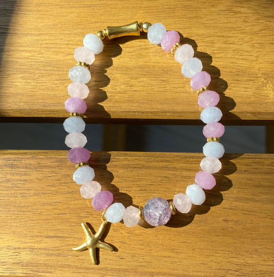 Lila Naturstein-Armband mit Seestern-Anhänger | Sommer Boho Schmuck Damen