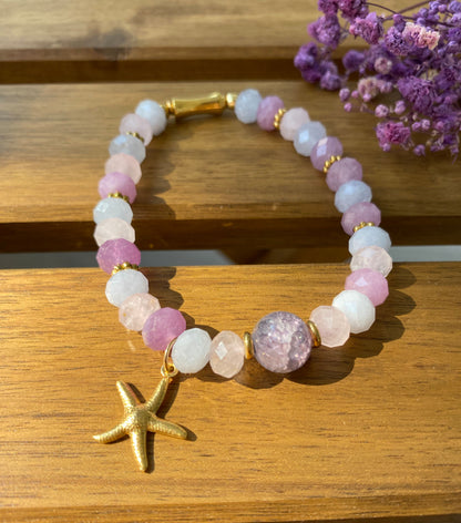 Lila Naturstein-Armband mit Seestern-Anhänger | Sommer Boho Schmuck Damen