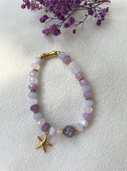 Lila Naturstein-Armband mit Seestern-Anhänger | Sommer Boho Schmuck Damen