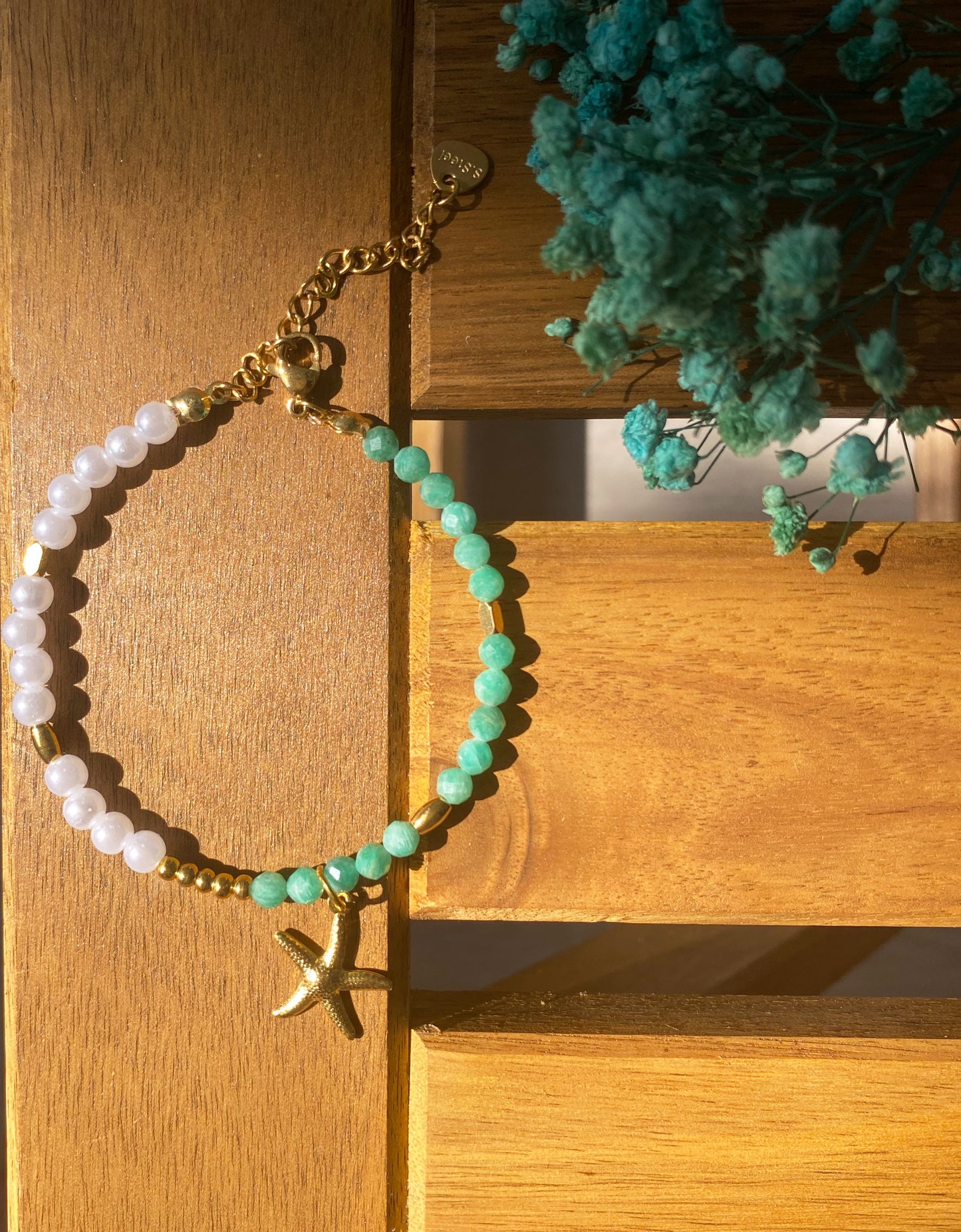 Naturstein-Armband mit Seestern-Anhänger | Damen Schmuck aus Edelstahl