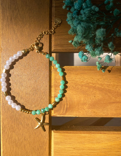 Naturstein-Armband mit Seestern-Anhänger | Damen Schmuck aus Edelstahl