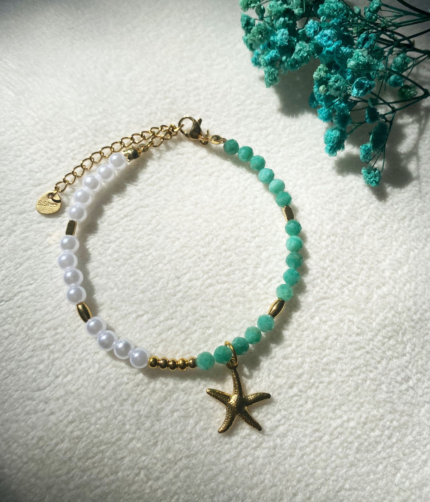 Naturstein-Armband mit Seestern-Anhänger | Damen Schmuck aus Edelstahl