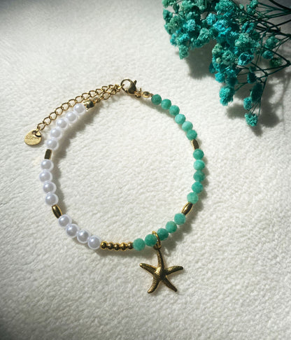 Naturstein-Armband mit Seestern-Anhänger | Damen Schmuck aus Edelstahl