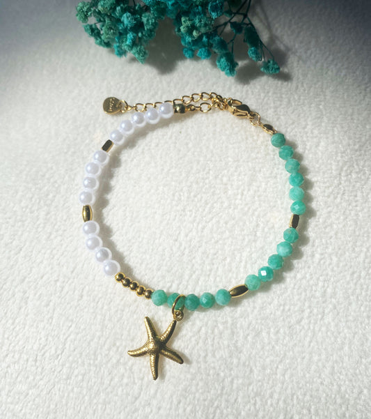 Naturstein-Armband mit Seestern-Anhänger | Damen Schmuck aus Edelstahl