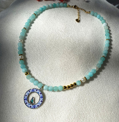 Naturstein Halskette mit orientalischem Anhänger & Vogelmotiv | Handgefertigt aus Edelstahl