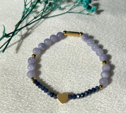 Blaues Naturstein-Armband mit Herz-Anhänger | Damen Schmuck aus Edelstahl