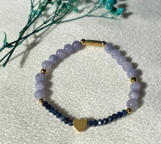 Blaues Naturstein-Armband mit Herz-Anhänger | Damen Schmuck aus Edelstahl
