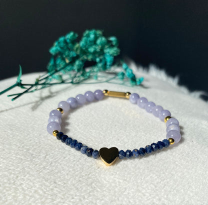 Blaues Naturstein-Armband mit Herz-Anhänger | Damen Schmuck aus Edelstahl