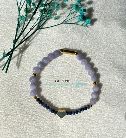Blaues Naturstein-Armband mit Herz-Anhänger | Damen Schmuck aus Edelstahl