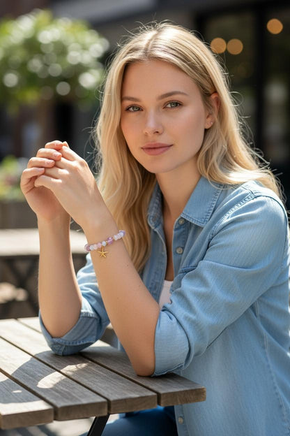 Lila Naturstein-Armband mit Seestern-Anhänger | Sommer Boho Schmuck Damen