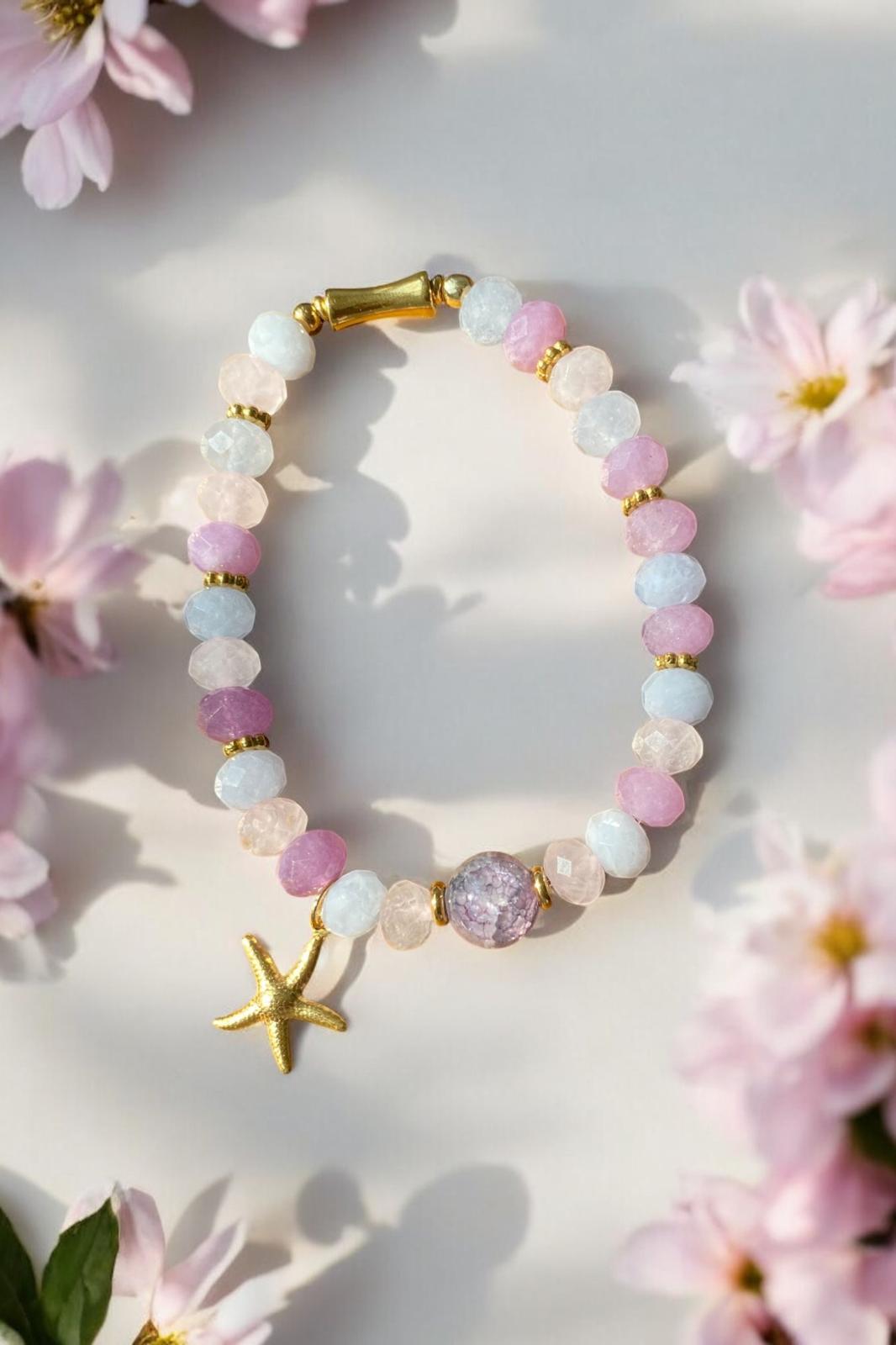 Lila Naturstein-Armband mit Seestern-Anhänger | Sommer Boho Schmuck Damen