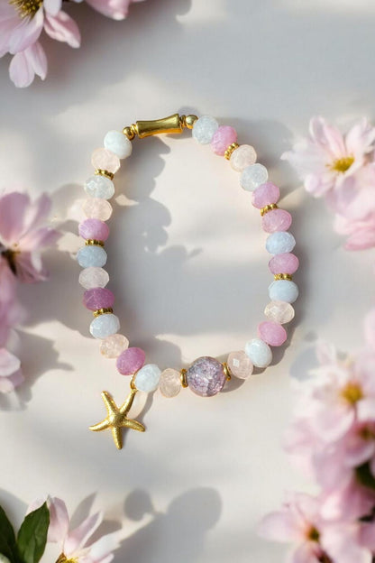 Lila Naturstein-Armband mit Seestern-Anhänger | Sommer Boho Schmuck Damen