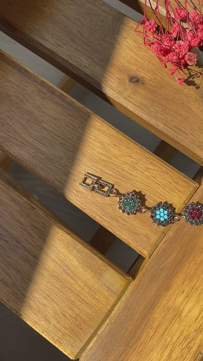 Boho Armband mit orientalischem Muster | Türkis Rot Grün | Goldfarbener Schmuck